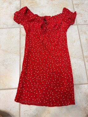 Red Floral Square-Neck Women's mini dress